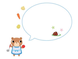 エプロン姿のクマ　吹き出し＋カレーの装飾付