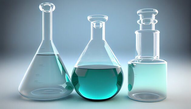 Blue liquid in transparent beaker scientific experiment generated by AI