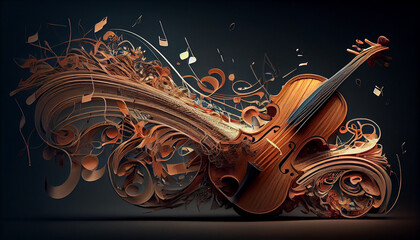 Classical elegance violin on abstract ornate backdrop generated by AI