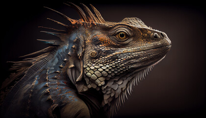 Fototapeta premium Animal reptile close up of lizard multi colored scales generated by AI