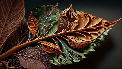 Leaf pattern creates abstract ornate backdrop design generated by AI