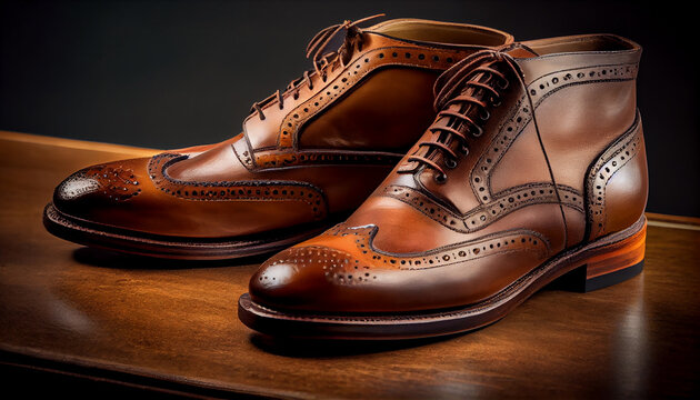 Leather shoe pair in black shiny elegant generated by AI