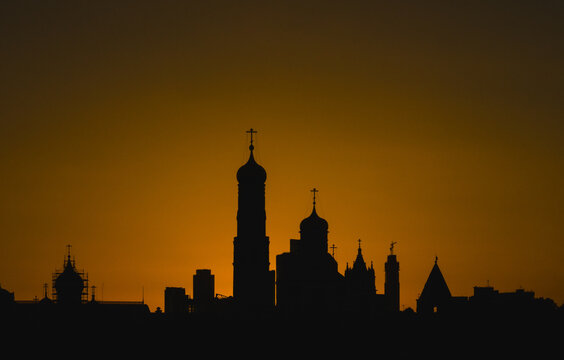 Orthodox Churches Urban Silhouettes At Sunset