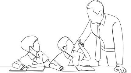 Single one-line drawing the student asks the teacher about the lesson. Class in session concept. Continuous line drawing design graphic vector illustration.