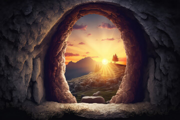 Empty Tomb At Sunrise - Resurrection Concept (ai generated)