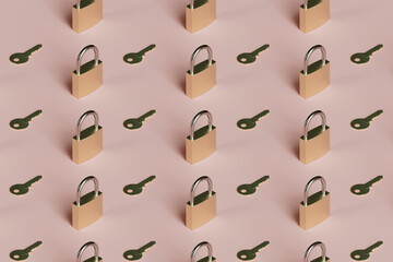 3d pattern of padlocks and keys