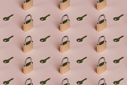 3d pattern of padlocks and keys