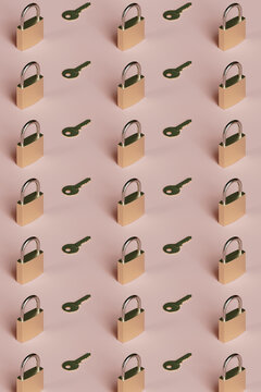 Padlock and keys on a Pink Background