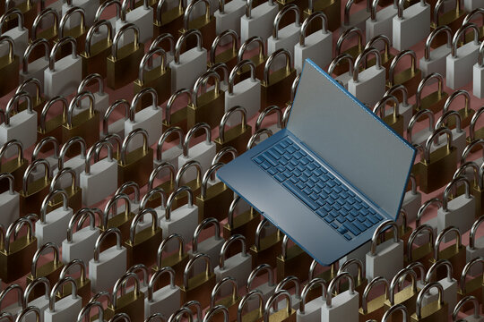 laptop on padlocks