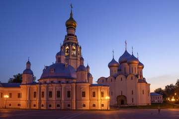 Fototapeta na wymiar August night at the ancient temples of the Vologda Kremlin. Russia