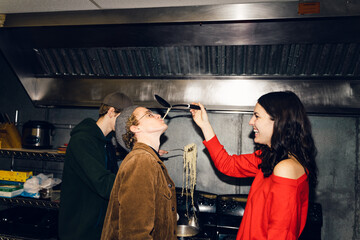 UGC young people being silly while cooking ramen noodles