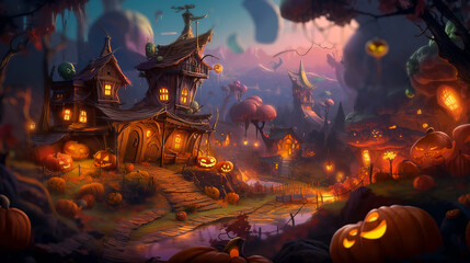 Concept art of a scary night on halloween , Halloween backgrond Generative AI .