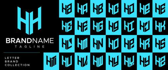 Modern line shield security letter H HH logo design set