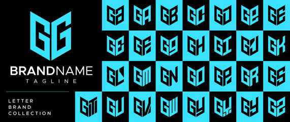 Modern line shield security letter G GG logo design set