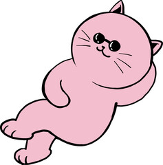 cartoon pink fat cat lying down drinking tea