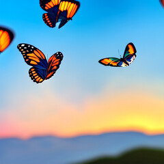 Fototapeta na wymiar Butterflies in a summer sky - generative AI