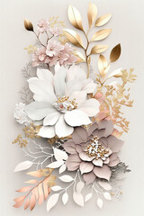 watercolor botanical flowers with gold and pink