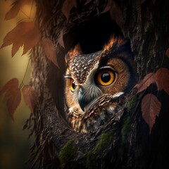 Owl Roosting in a Tree Hollow Generative AI