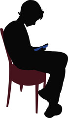 boy using smart phone silhouette vector