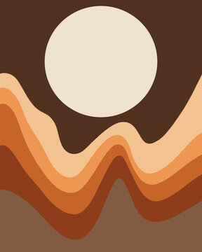 Retro Inspired Moon And Sea Illustration