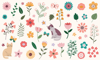 花と葉っぱのイラストセット