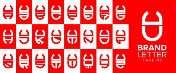 Minimalist capsule tube letter U UU logo design set