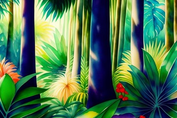 tropical jungle background, Background Concept artwork digital art Illustration wallpaper painting , generative AI