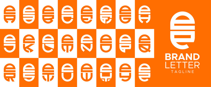 Minimalist capsule letter E EE logo design set. Modern line tube initial E logo.