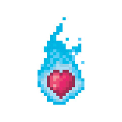 Heart in blue flames, pixel art