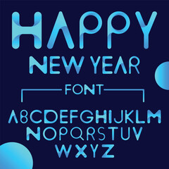 Font Family text design. For Brochure design template, card, banner. Vector illustration. Font  Family  Typeface Text Design. Happy New year with Blue Gradient Font on a Dark Blue Background