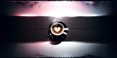 Photo of a heart-shaped latte art in a cup of coffee