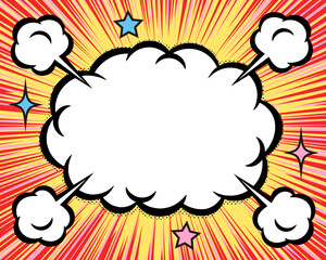 雲形のフレームと集中線の背景素材　アメコミ風