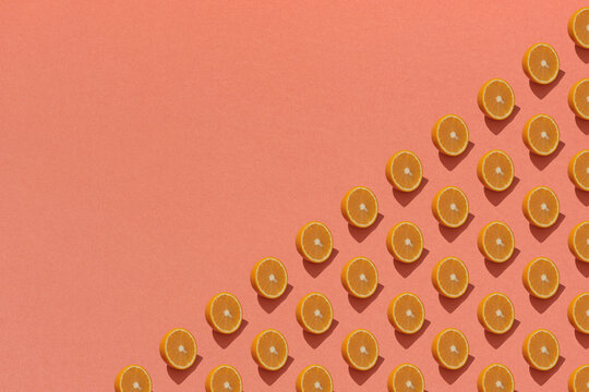 Colorful fruit pattern of fresh lemon on colored background