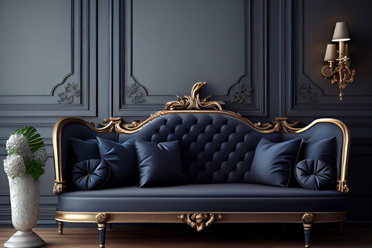3d rendering luxury wingle sofa with classic door. Generative Ai