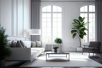 Large luxury modern bright interiors apartment living room. Generative Ai