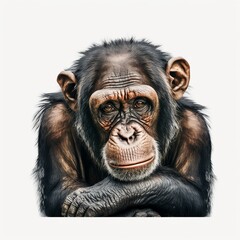 sad Chimpanzee's face, emotion illustration, white background