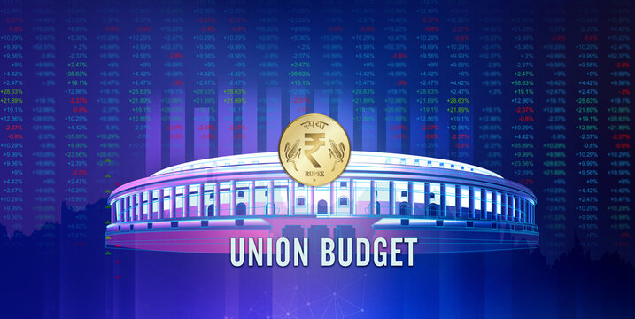 union budget concept.  business growth  background illustration with  Indian parliament icon
