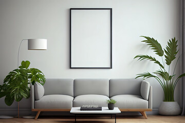 Modern interior living room wall mockup. Generative Ai