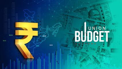 union budget concept with rupee icon 3D rendering. stock market growth background  illustration