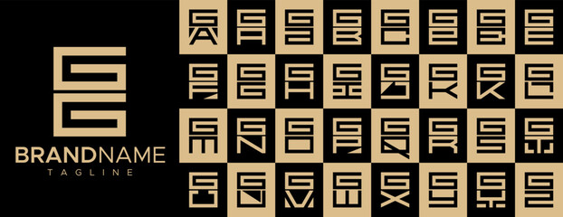 Simple square letter G GG logo design set - obrazy, fototapety, plakaty