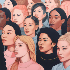 pattern illustration of group of diverse women, made with generative ai