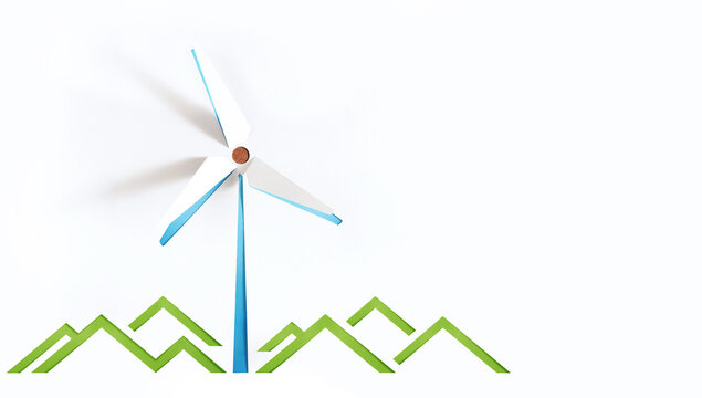 Renewable Energy Concepts. Paper Cat as Wind Power and Mountain Sign. Carbon Neutral and Emission ,ESG for Clean Energy. Sustainable Resources, Environmental Care