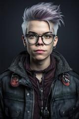 Obraz premium studio portrait of androgynous person in glasses, made with generative ai