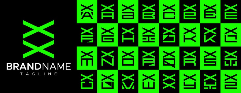 Simple square letter X XX logo design set