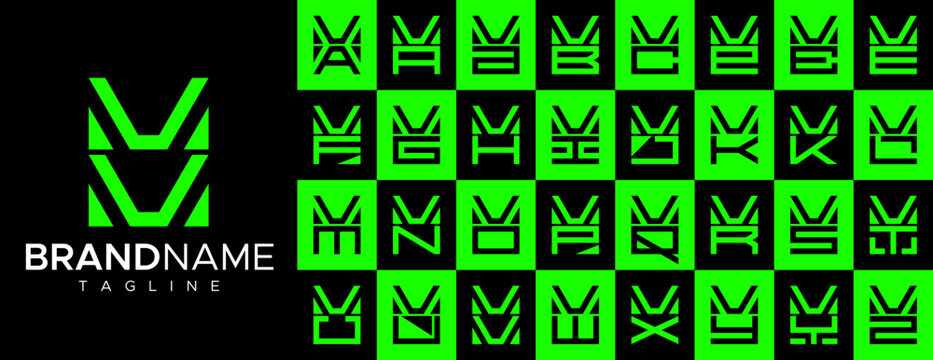 Simple square letter V VV logo design set