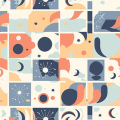 Obraz premium Delicate Nursery Sky Art - Abstract Nursery Pastel Space Clouds Seamless Pattern 