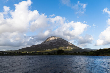 Beautiful view of Errigal mountain Co. Sligo Ireland from small lake