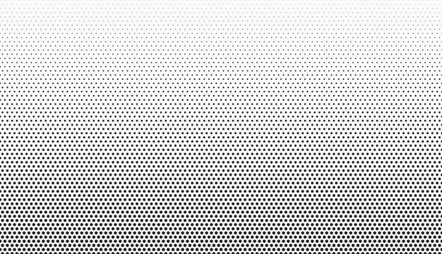 Halftone vector background. Monochrome halftone pattern. Abstract geometric dots background. Pop Art comic gradient black white texture. Design for presentation banner, poster, flyer, business card.