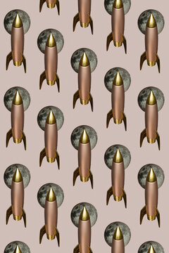 pattern of rockets and moons