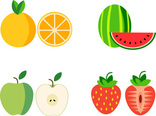 fruit icons set, transparent background